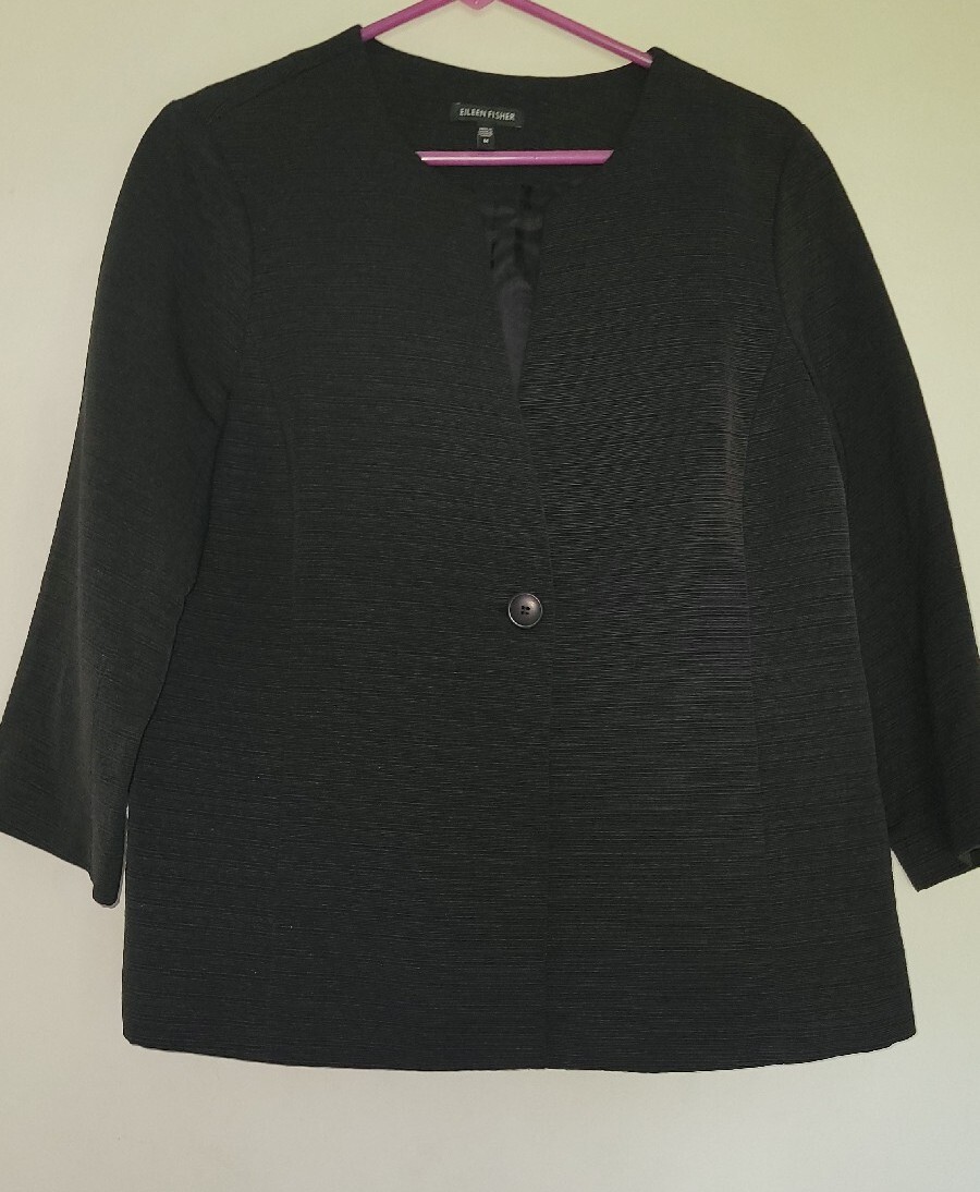 Eileen Fisher Black Textured Jacket Topper Blazer Poc… Gem