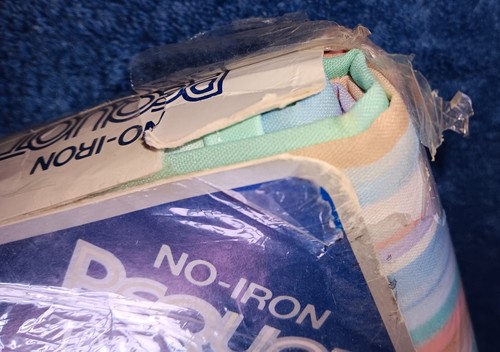 VTG Pequot Twilite USA TWIN Sheet Set NEW NOS Watercolor Stripes Kodel Poly Cotn - Picture 5 of 17