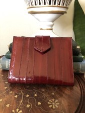1980 s Oxblood Eel Skin Bifold Wallet Kiss Lock Coin