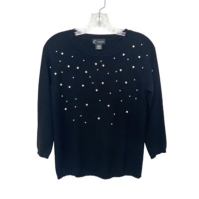 C By Bloomingdale's 100% Cashmere Black pullover Sweater with pearls Size S 