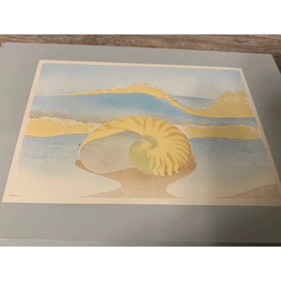 VTG Otagiri Laquer Stationery Box Blue with Gold and Nautilus Shell Shoreline - Image 3 of 4