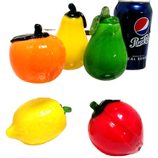 Vintage Glass Fruit set of 5 Bright Colors Large Hand Blown, Murano Style EUC