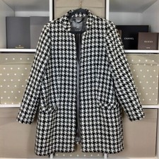 Pure Collection Wool Alpaca Coat Womens Size 16 Black White Dogtooth Open