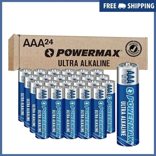 AAA Alkaline Batteries 24 Pack Powermax Battery 10 Year Shelf Life Long Lasting
