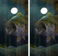 Large Mouth Bass Strike Cornhole Board Wrap LAMINATED Decal Vinyl Sticker 4370