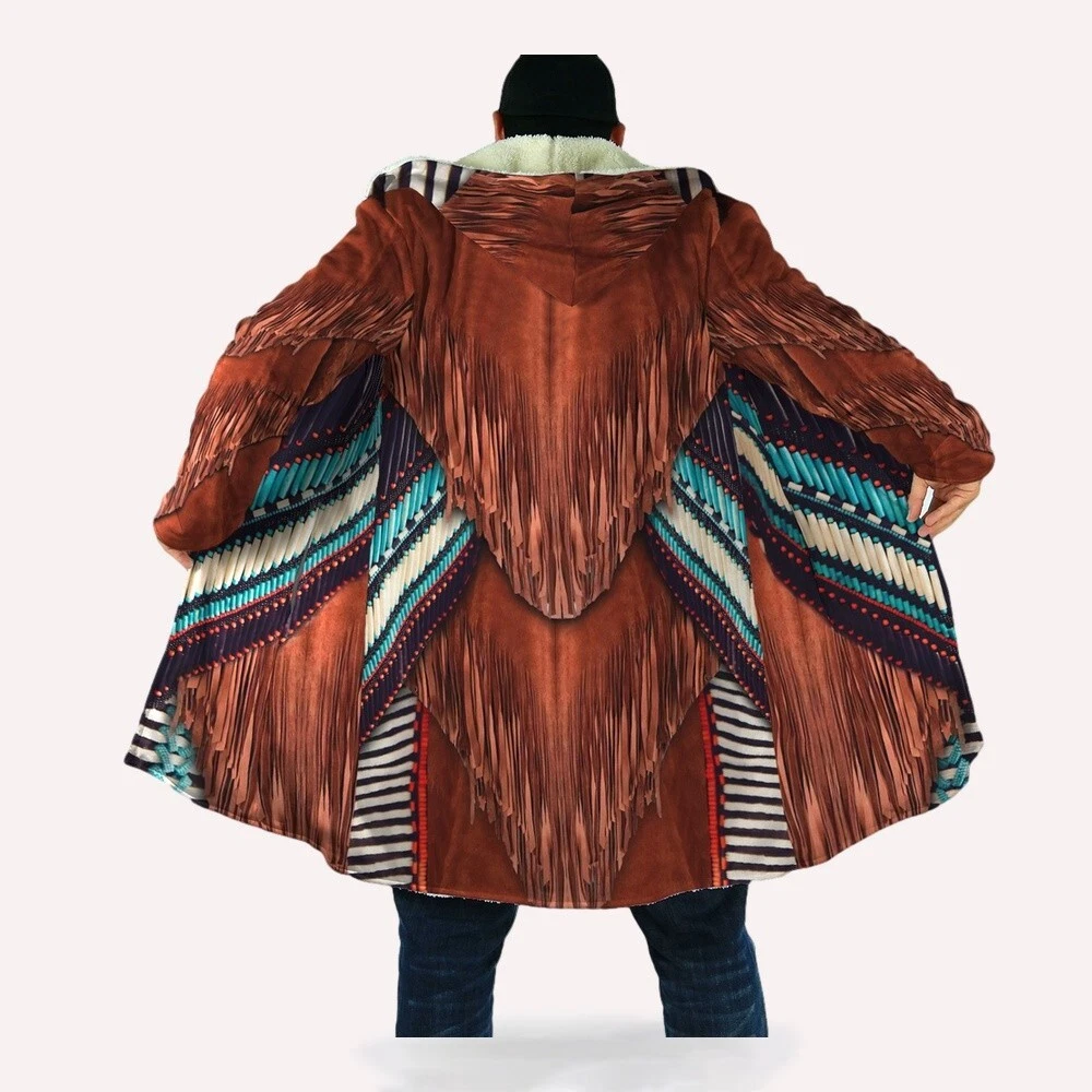 Brown White Blue Native American 3D All Over Printed Hooded Cloak Coat