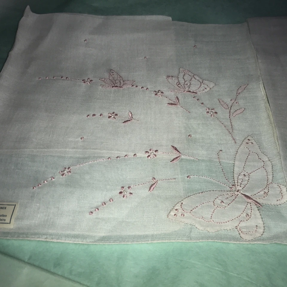 Ирландский льняной носовой платок бабочки дизайн бабочка винтажный Мадейра лот из 2 - Изображение 2 из 4