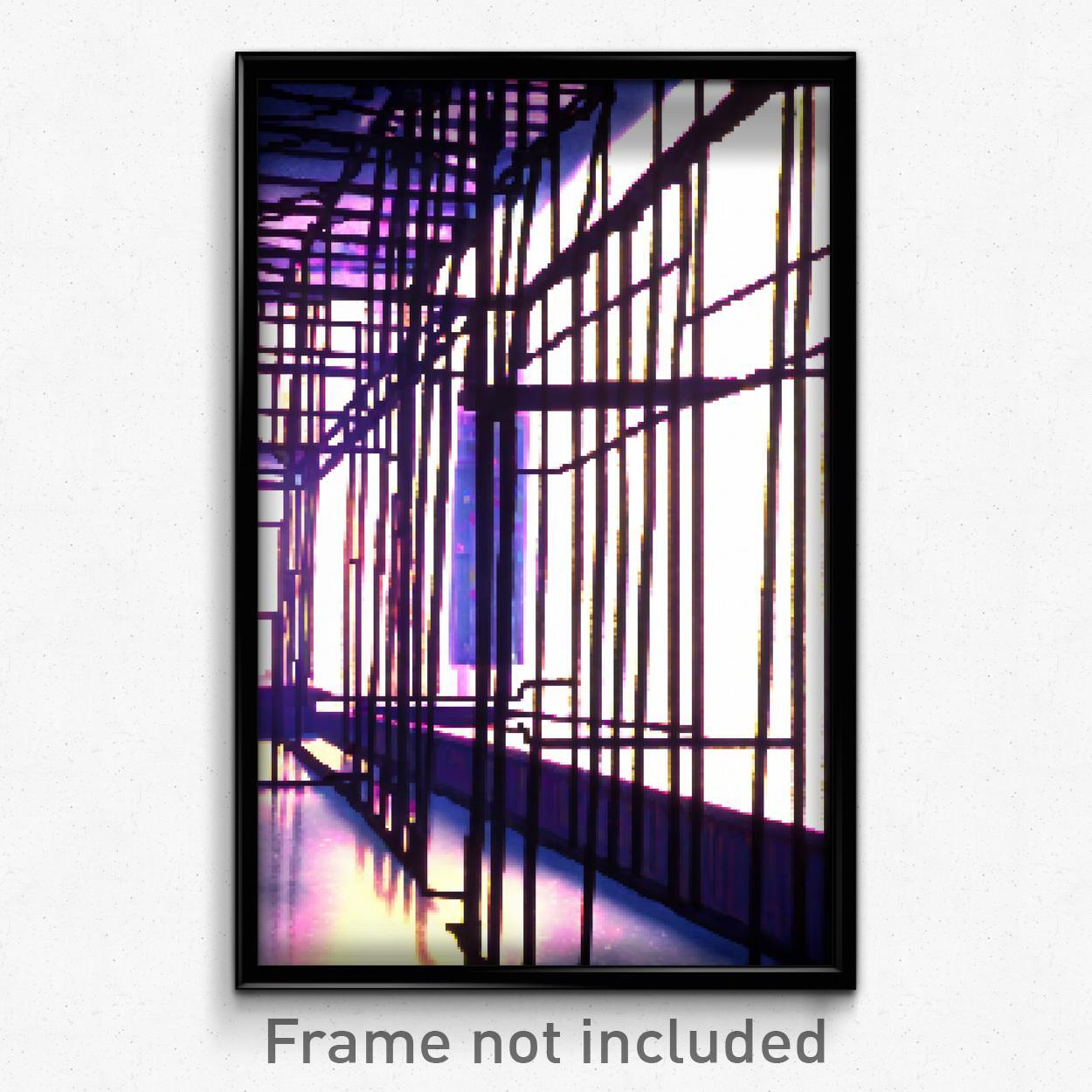 Pixel Art Poster - Complex Wire Frame High School (8 Bit Video Game Print)