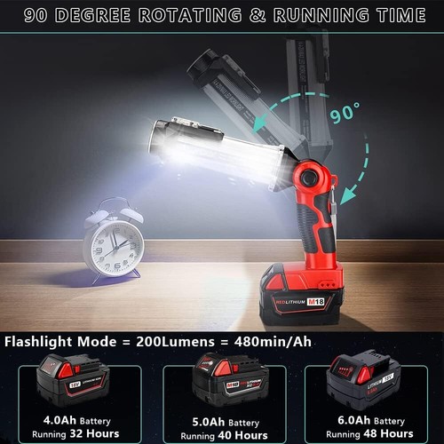 2000LM LED Work Light for Milwaukee 18V Li-ion Battery 35W Camping Flashlight US - Picture 5 of 11