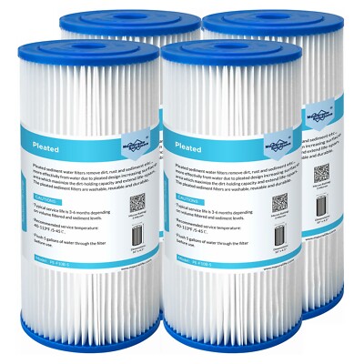 4 Pack 10''x4.5'' Washable Pleated Sediment PP Water Filter for GE FXHSC GXWH-30C