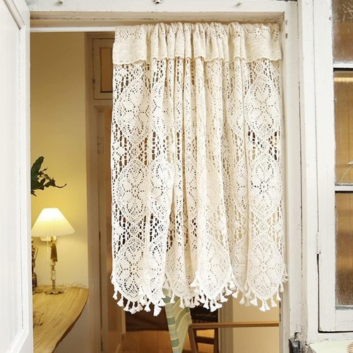 Vintage Crochet Half Curtain Tassels Window Door Panel Drapes Kitchen Valances - Picture 21 of 33