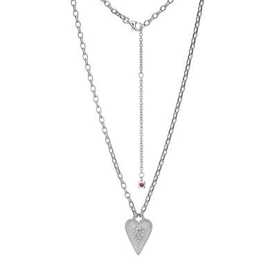 ELLE 18''+3'' Sterling Silver CZ Heart Pendant On Oval Rolo Chain Necklace