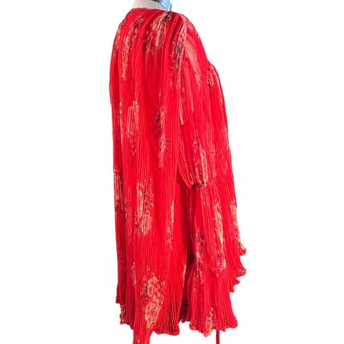 $128 Free People Women's Red Tie Neck Long Bell Sleeve Tunic Blouse Top Size XS - Picture 9 of 15