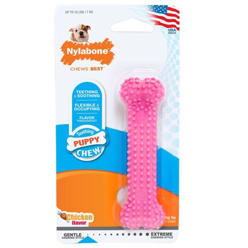 Nylabone Puppy Bone Chicken Petite Pink  Nylon Teething Toy for Dogs - Picture 1 of 3