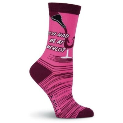 You Had Me At Merlot Women's Crew Socks Size 9-11 Rose K Bell Wine Fashion New