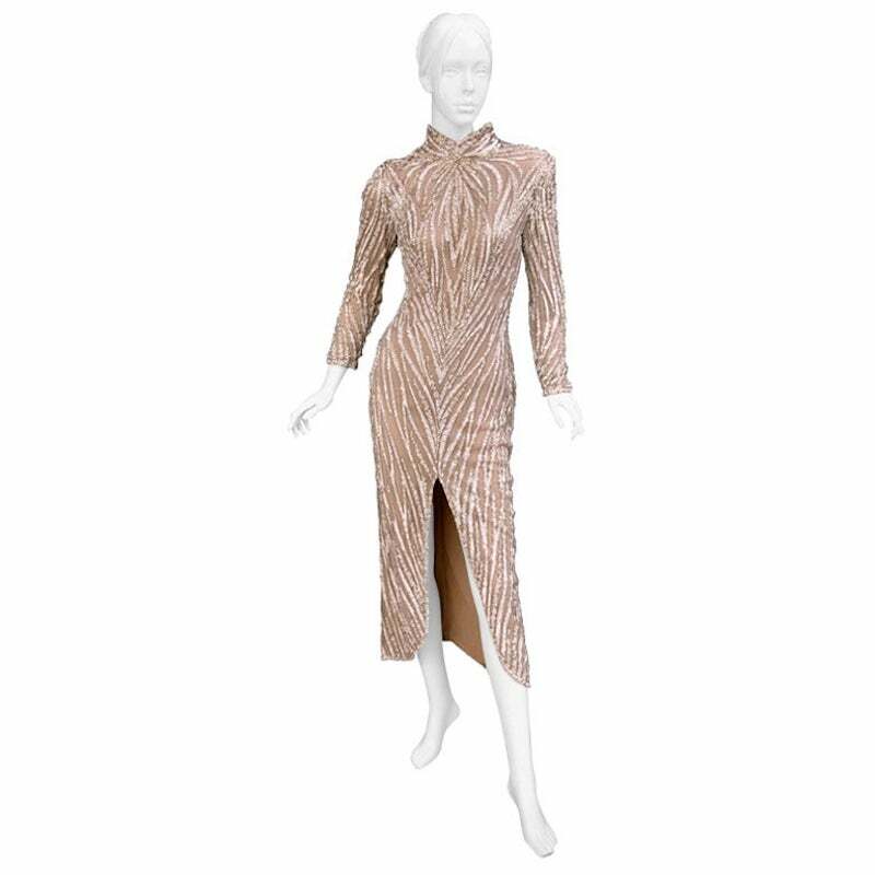 bob mackie maxi dresses Bob Mackie Spring 1998 White Beaded Mesh Gown