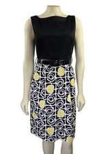 Tahari Black floral removable belt pockets lined piped Dress Size 4P