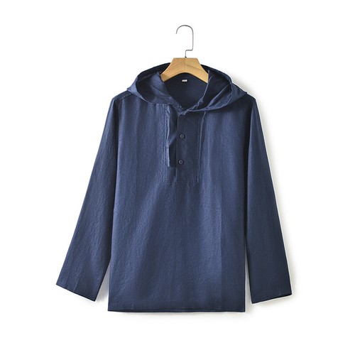 Hombres Camisa con Capucha de Lino Color Puro Manga Larga Jersey Prendas para el torso Camiseta Suelta - Imagen 8 de 29