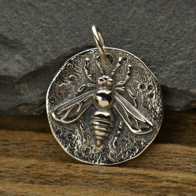Bienen Münze Halskette, Silber Münze Anhänger, Alte Biene Halskette Für Männer Oder Jungen, Silber Bienen Anhänger, Mythologie 1291
