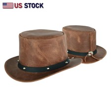 Handcrafted BROWN Leather TOP HAT shapeable brim and crown SKU HL80111BROWN-PLAI