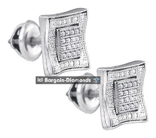 Unisex 0,10 kt 32 natürliche Diamant Quadrat Ohrringe 925 Silber Schraubverschlüsse 9,8 x 9,8 mm - Bild 1 von 16
