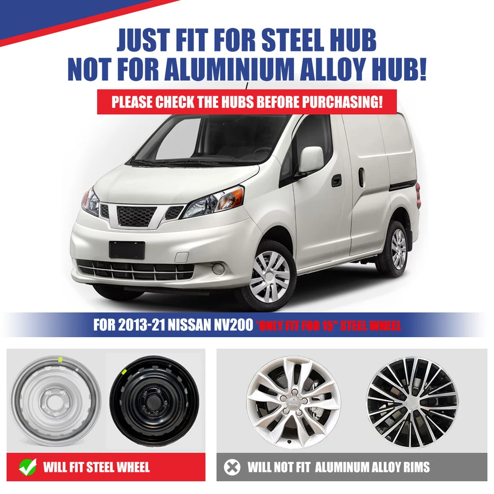 Juego de 4 tapacubos cubiertas de rueda plateadas de 15" para Nissan Nv200 R15 2013-2021  Foto 4 de 4