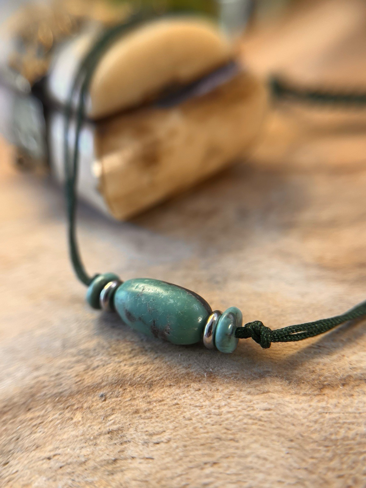Turquoise naturelle véritable : bracelet cordon vert fait main pour homme et femme