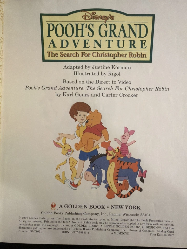 Vintage A Little Golden Book Pooh’s Grand Adventure The Search For… 1997 #5284 - Image 4 of 4