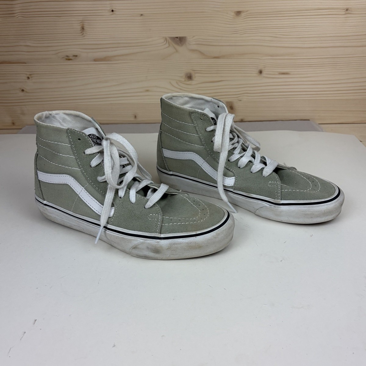Vans Sk8-Hi High Top Skate Shoes - Sage Green/White - Men