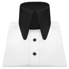 Men Edwardian Style White Shirt Long Round Spear Point High Collar Evening Dress