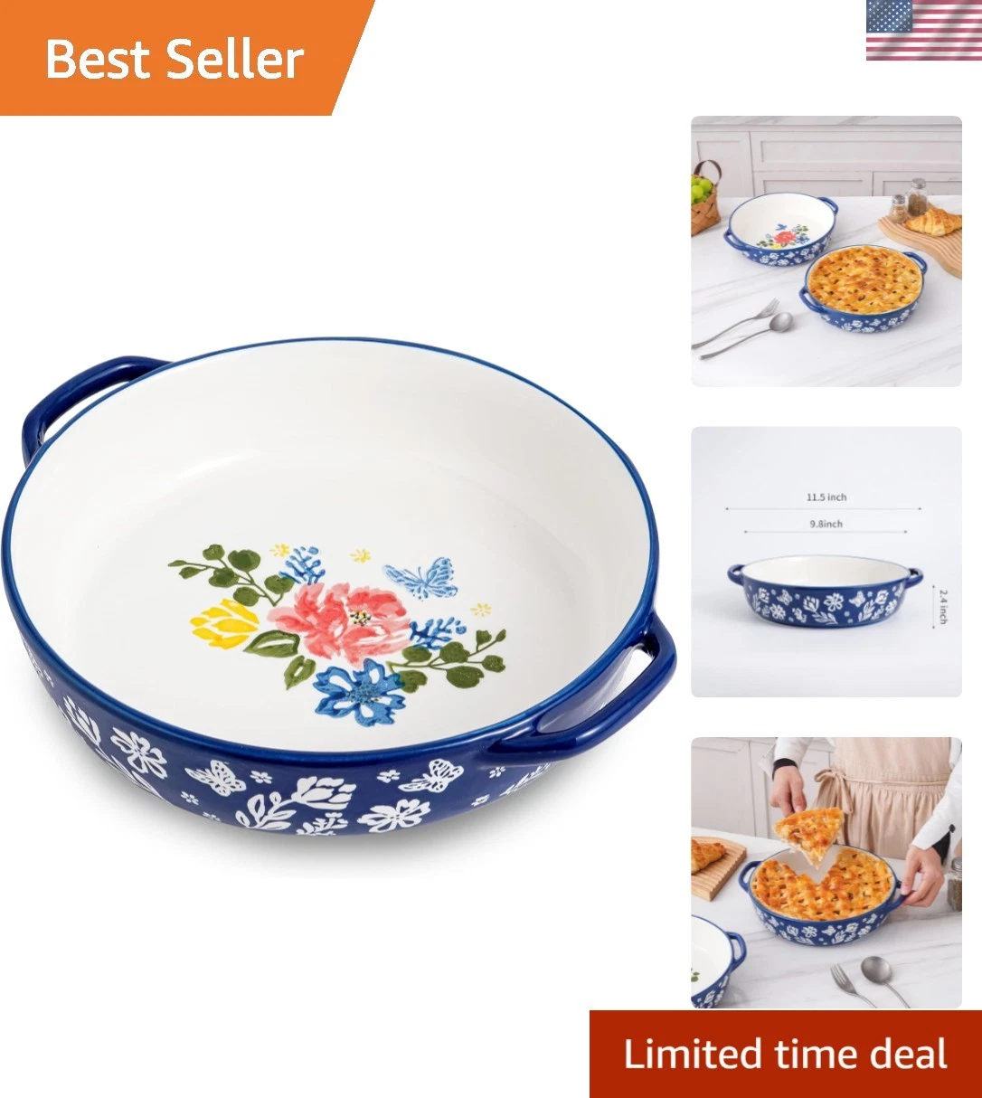 Beautiful Patterned 9.8" Pie Plate - Multifunctional Bakeware for All Occasions