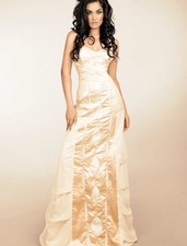 Unique Designer Wedding Dress, Wai-Ching Ivory Gold Strapless Embroidered Satin