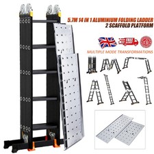 5.7m Multi Purpose Aluminum Extension Step Ladder Foldable Ladder 2X Platform