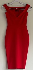 Boohoo dress size 8 red off the shoulder plunge wiggle pencil midi