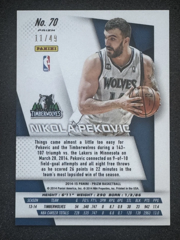 2014-15 Prizm RED 11/49 Nikola Pekovic #70 Minnesota Timberwolves -RARE- - Image 2 of 2