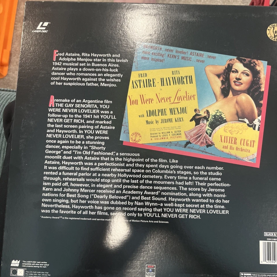 You Were Never Lovelier Laserdisc Rita Hayworth Fred Astaire Columbia Classics - Image 2 of 2