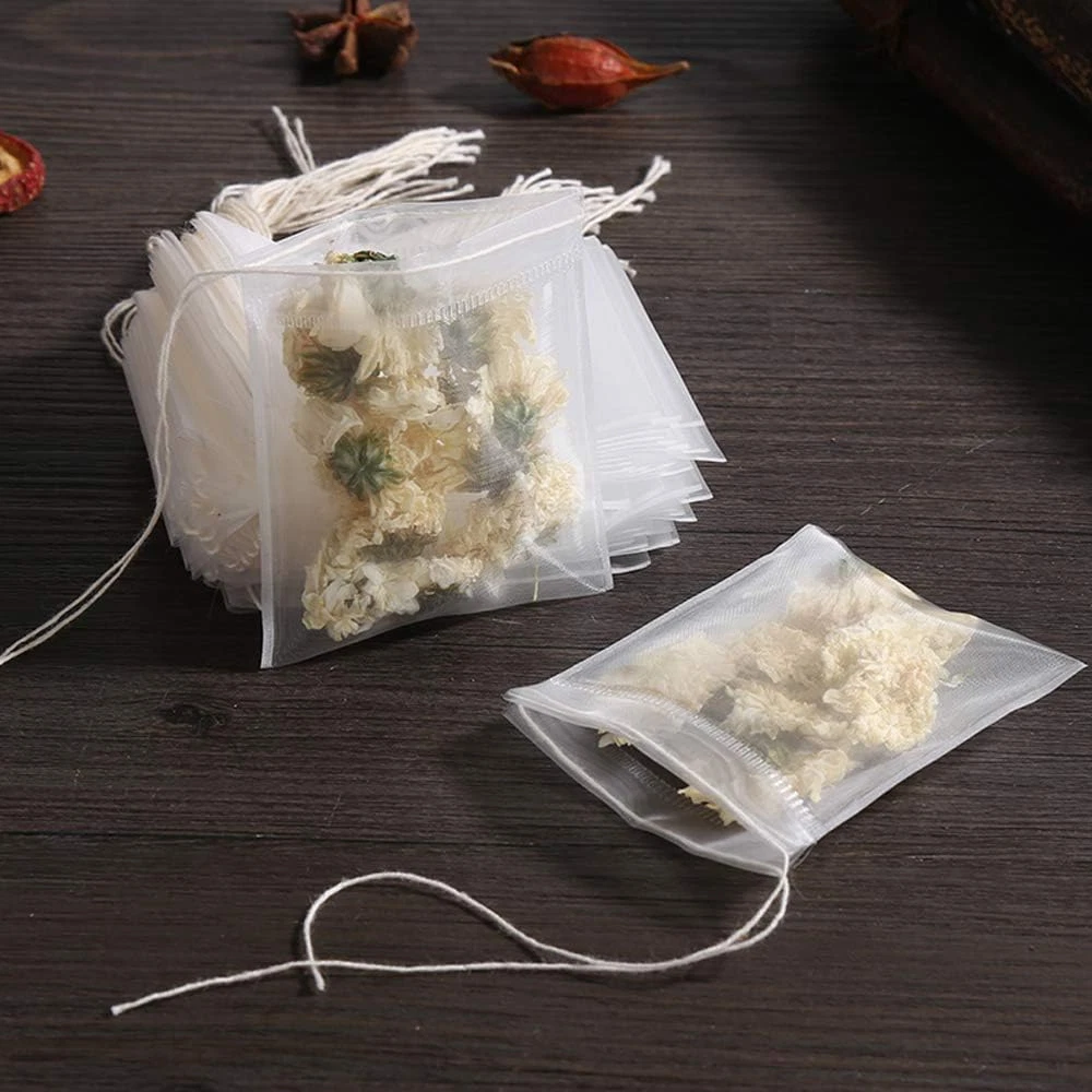 200Pcs Empty Tea Filter Bags for Loose Tea Herb Spice Mesh Drawstring Seal Infus