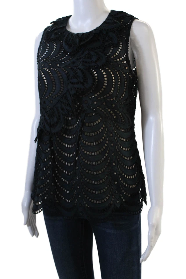 Camiseta sin mangas Marc By Marc Jacobs para mujer con ojales y volantes azul marino negra talla 6 Foto 2 de 4