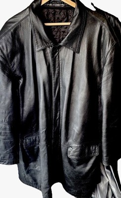 Vtg rare Lamb skin black  Leather Field/Car Coat Jacket fr Montreal Canada  52 