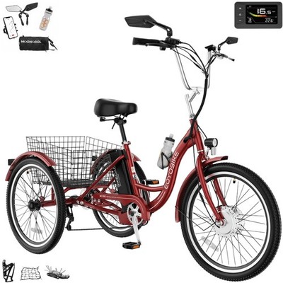 NAIZEA  24'' Electric Trike 7 Speeds Electric Tricycle for Adult, 350W 36V Red