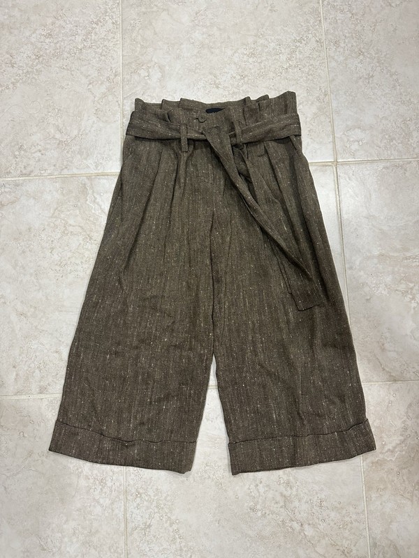The Limited Wool Tweed Brown Wide Leg Cropped Pants Pleated Waist Belt Size 4