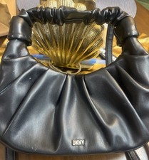 DKNY Pleated Black Crescent Shoulder Bag for Women with Magnetic Closure