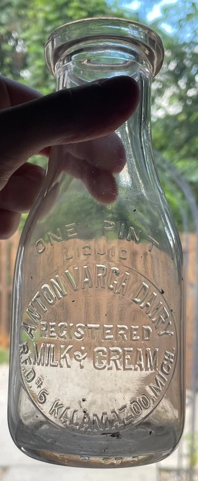 MI Kalamazoo Mich Michigan Anton Varga Dairy Pint Dairy Milk Bottle - Image 1 of 4
