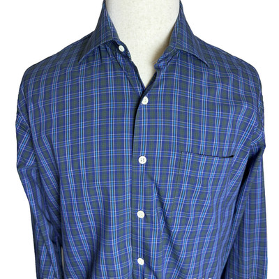 Peter Millar Men's Button Down, Blue & Green Plaid, Sz L, Stretch, Dry Cleaned