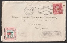 SCARCE 1909 LOS ANGELES LOCAL CHRISTMAS TB CINDERELLA SEAL ON COVER