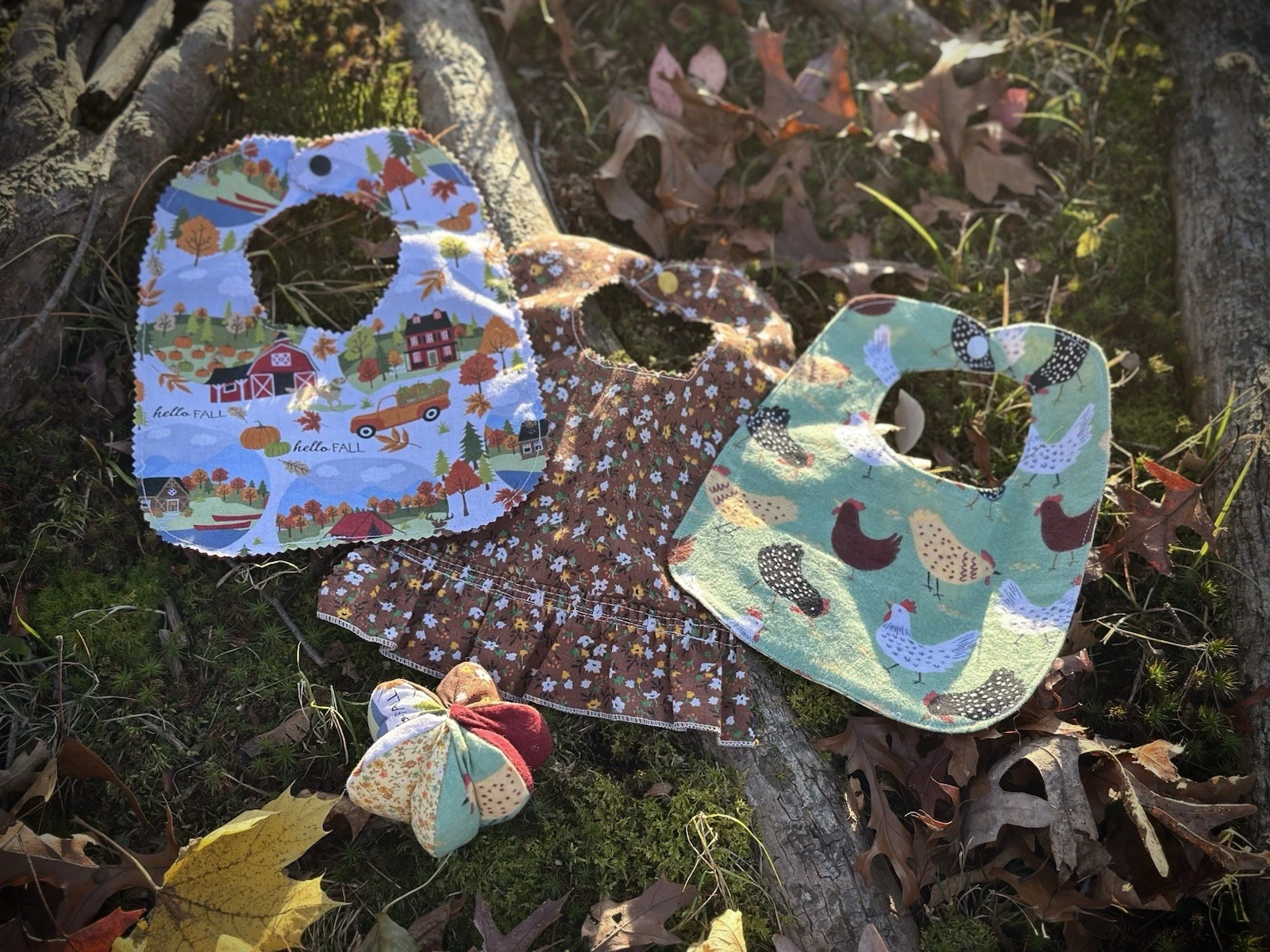Cute Handmade Baby Bibs Fall, Set Of 3 With Matching Star Toy