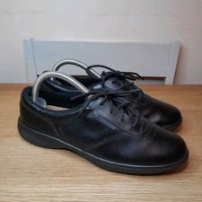 Free-Step Black Leather  Ladies Lace Up Flat Shoes - Size UK 6