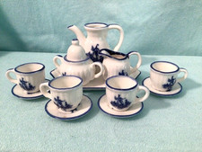 TWELVE PIECE MINIATURE TEA SET IN THE DUTCH TRADITION BLUE WINDMILLS ON WHITE