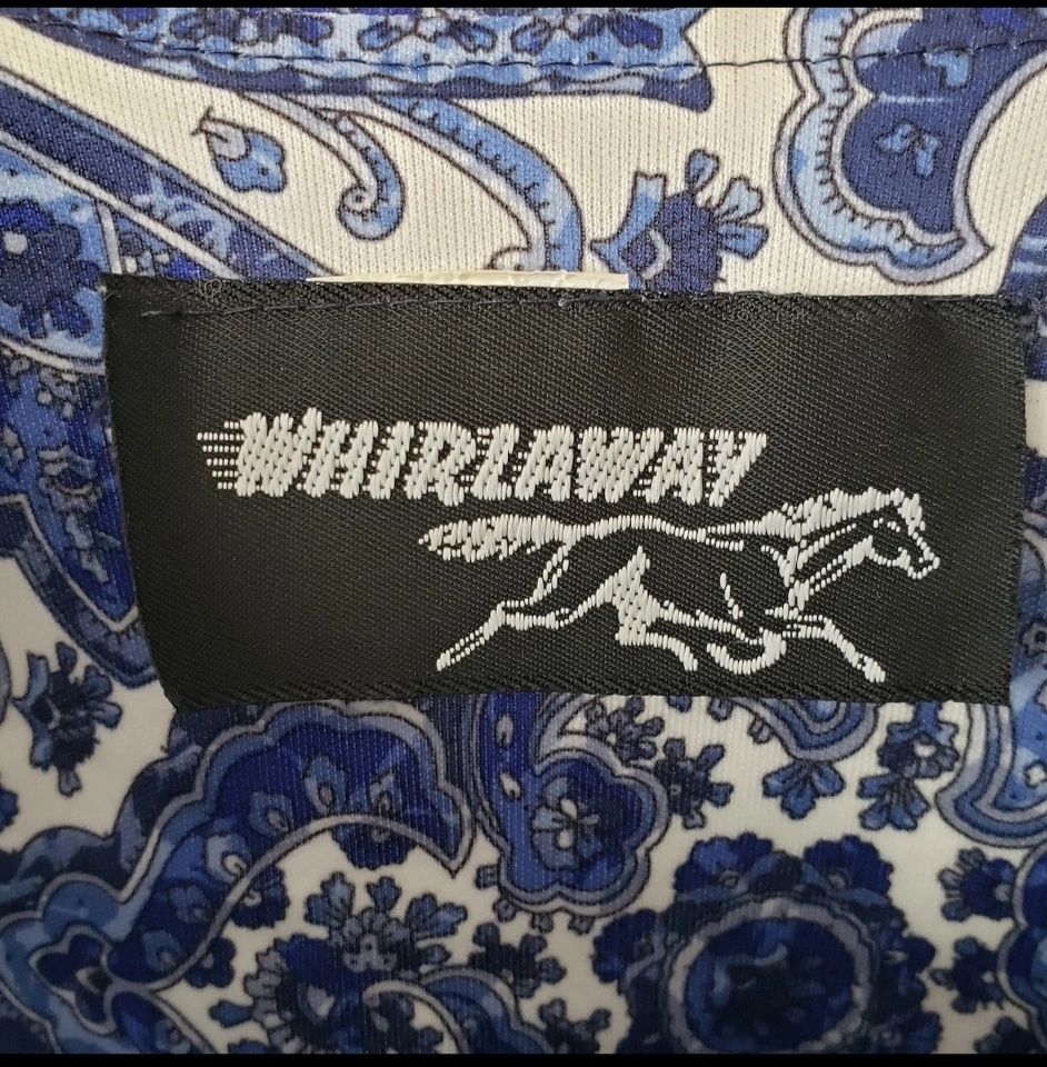 Vestido Whirlaway Antigo 12 Floral Azul Branco Cinto Feito nos EUA Ajuste Flare Paisley - Imagem 3 de 4