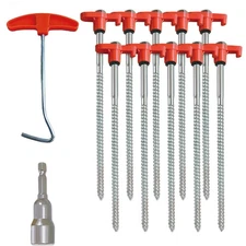10-Pack 8" Heavy Duty Screw in Tent Stakes, Drill-In Non-Rust Ground Anchor Pegs